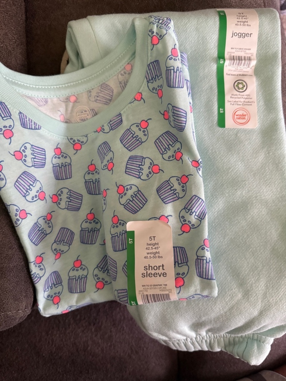wonder nation Mint Green Cupcake Short Sleeve Jogger Set with Pink Accents